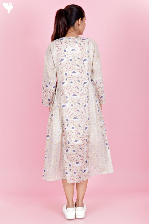 Mulmul Cotton Dress  In Block Print